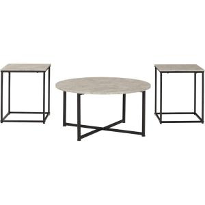 Signature Design by Ashley Wadeworth Urban Wood Grain 3-Piece Table Set, Includes 1 Coffee Table and 2 End Tables, Brown & Black(Grey)