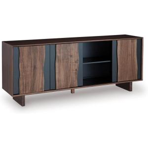Signature Design by Ashley Welby Casual Soft-Close Accent Cabinet with Shelves and Wire Management, Dark Brown & Black(Brown/Charcoal)