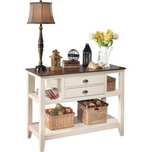 Signature Design by Ashley Whitesburg Cottage Dining Room Server with 2 Storage, Brown & White(Traditional)