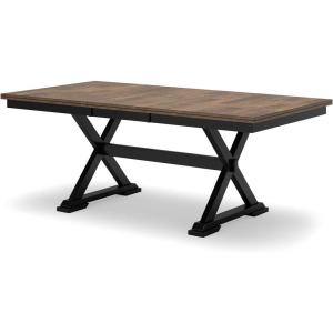 Signature Design by Ashley Wildenauer Farmhouse Dining Extension Table with Self-Storing Butterfly Leaf for 6-8 People, Black & Dark Brown