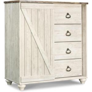 Signature Design by Ashley Willowton Shabby Chic Dressing Chest with Faux Plank Top, Whitewash(4 Drawer Chest)