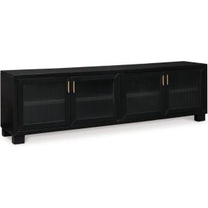 Signature Design by Ashley Winbardi Modern 85″ TV Stand for TVs up to 97″ with Adjustable Shelves, Cabinets and Cord Openings, Black