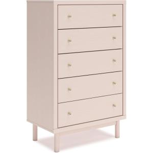 Signature Design by Ashley Wistenpine Modern 5-Drawer Chest of Drawers with Safety Stop, Pink(5 Drawer Chest)
