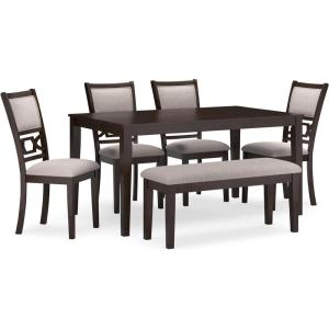 Signature Design by Ashley Wrenning Modern Diamond Patterned Dining Table with 4 Upholstered Chairs and Bench, Set of 6, Gray & Light Gray(Brown)