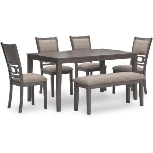 Signature Design by Ashley Wrenning Modern Diamond Patterned Dining Table with 4 Upholstered Chairs and Bench, Set of 6, Gray & Light Gray(Grey)