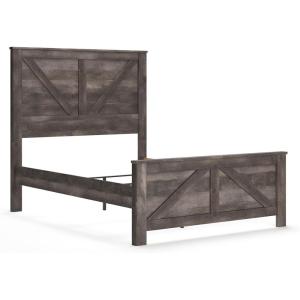 Signature Design by Ashley Wynnlow Rustic Queen Crossbuck Panel Bed with Metal Slats, Foundation or Box Spring Needed, Gray