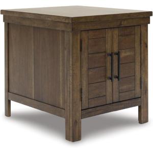 Signature Design by Ashley Wystfield Farmhouse End Table with Storage, Distressed White & Brown Finish(Dark Brown)