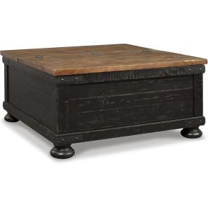 Signature Design by Ashley Wystfield Farmhouse Square Storage Coffee Table with Hinged Lift Top, Distressed White(Black)