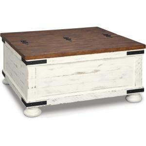 Signature Design by Ashley Wystfield Farmhouse Square Storage Coffee Table with Hinged Lift Top, Distressed White(White)