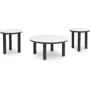 Signature Design by Ashley Xandrum Casual Faux Marble Occasional Table Set, Set of 3, Black & White