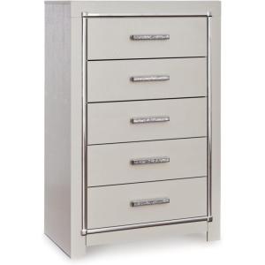 Signature Design by Ashley Zyniden Glam 5 Drawer Wide Chest with Safety Stop for Bedroom, Chrome(Chrome)