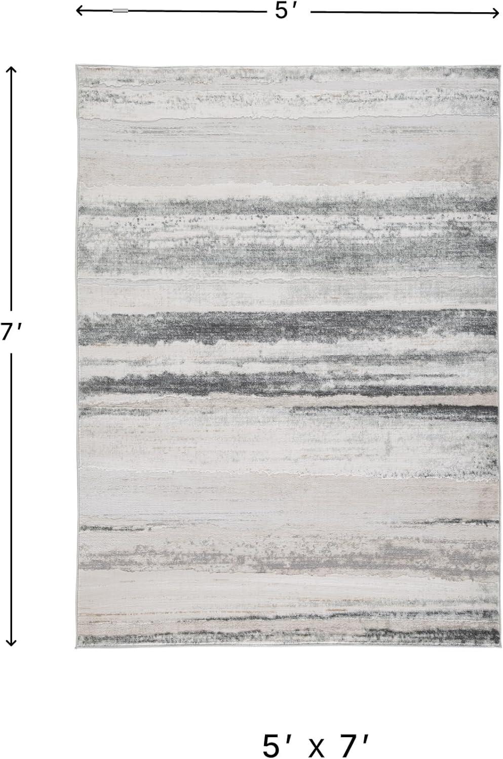 imageSignature Design by Ashley Abanett Contemporary 8 x 10 Medium Pile Abstract Design Rug Cream Gold ampamp Gray53 x 73 Rectangular