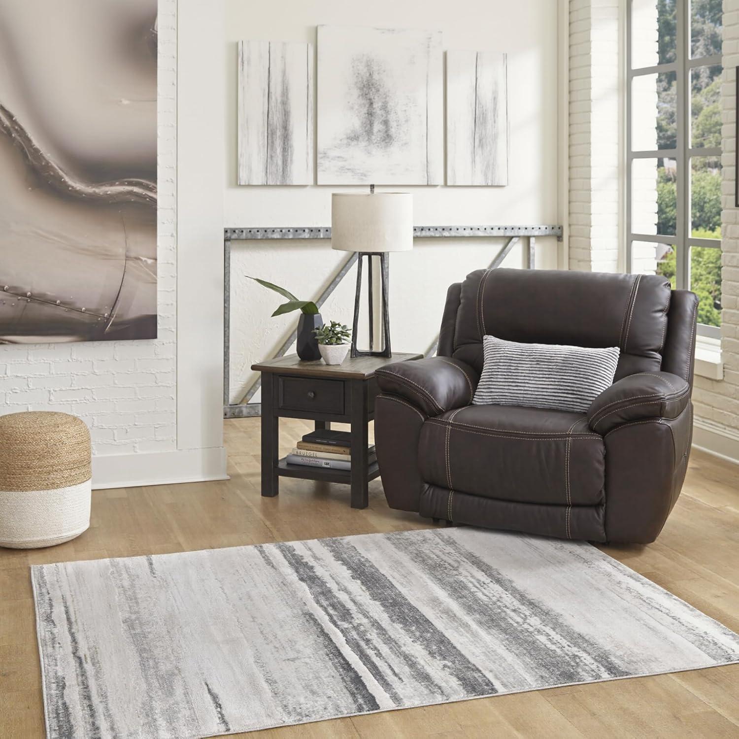 imageSignature Design by Ashley Abanett Contemporary 8 x 10 Medium Pile Abstract Design Rug Cream Gold ampamp Gray53 x 73 Rectangular