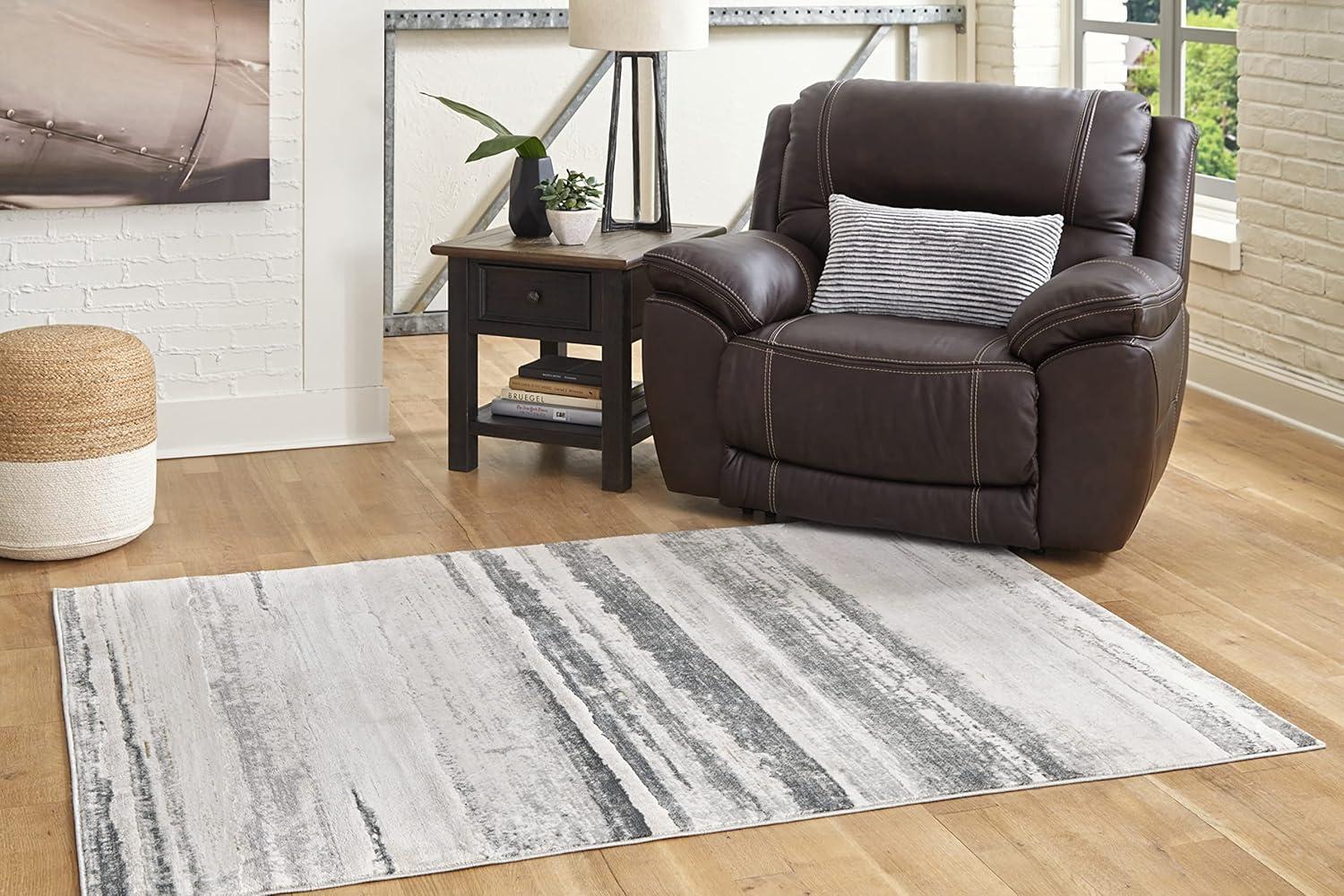 imageSignature Design by Ashley Abanett Contemporary 8 x 10 Medium Pile Abstract Design Rug Cream Gold ampamp Gray53 x 73 Rectangular