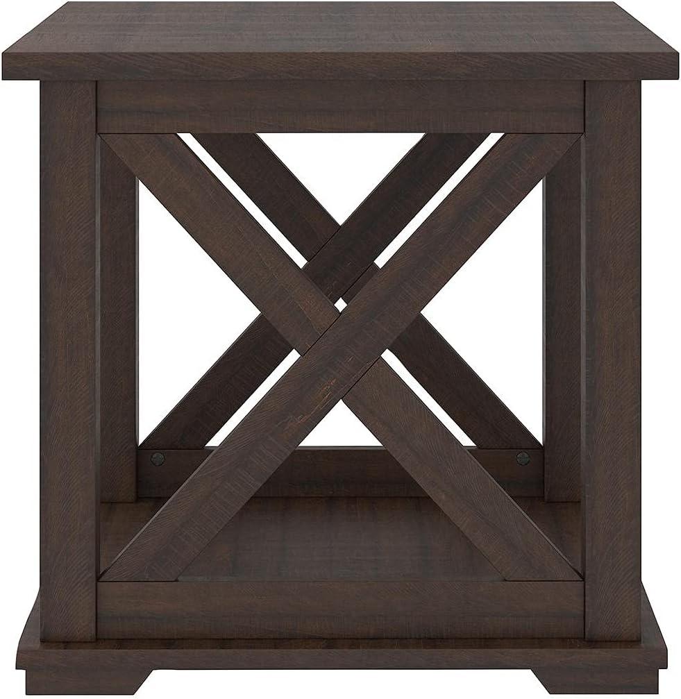 imageSignature Design by Ashley Aldwin Farmhouse Square End Table with Crossbuk Details Light BrownDark Brown