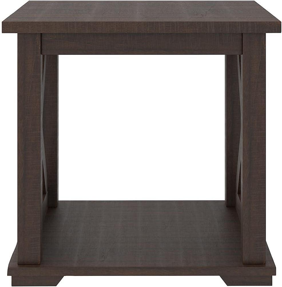 imageSignature Design by Ashley Aldwin Farmhouse Square End Table with Crossbuk Details Light BrownDark Brown