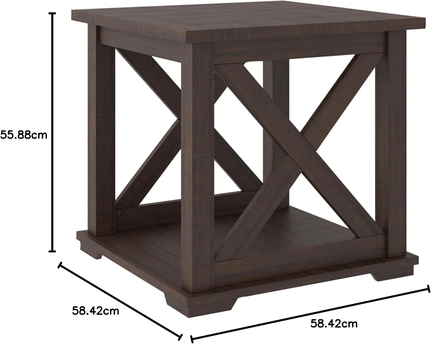imageSignature Design by Ashley Aldwin Farmhouse Square End Table with Crossbuk Details Light BrownDark Brown