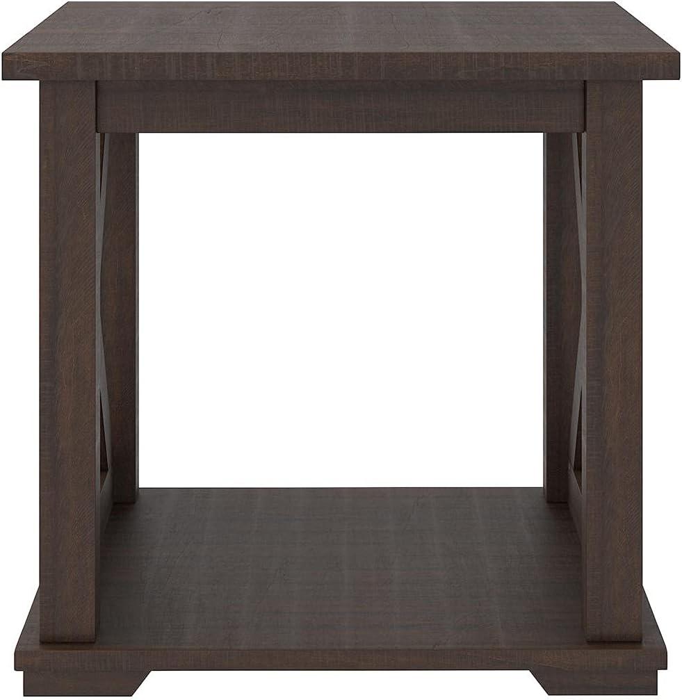 imageSignature Design by Ashley Aldwin Farmhouse Square End Table with Crossbuk Details Light BrownDark Brown