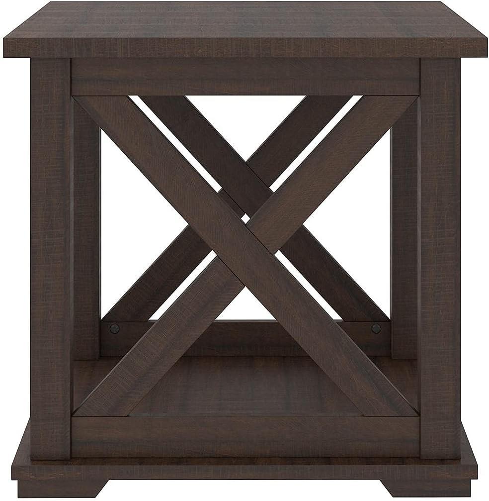 imageSignature Design by Ashley Aldwin Farmhouse Square End Table with Crossbuk Details Light BrownDark Brown