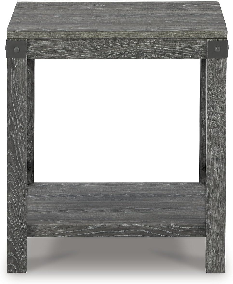 imageSignature Design by Ashley Aldwin Farmhouse Square End Table with Crossbuk Details Light BrownDark Gray