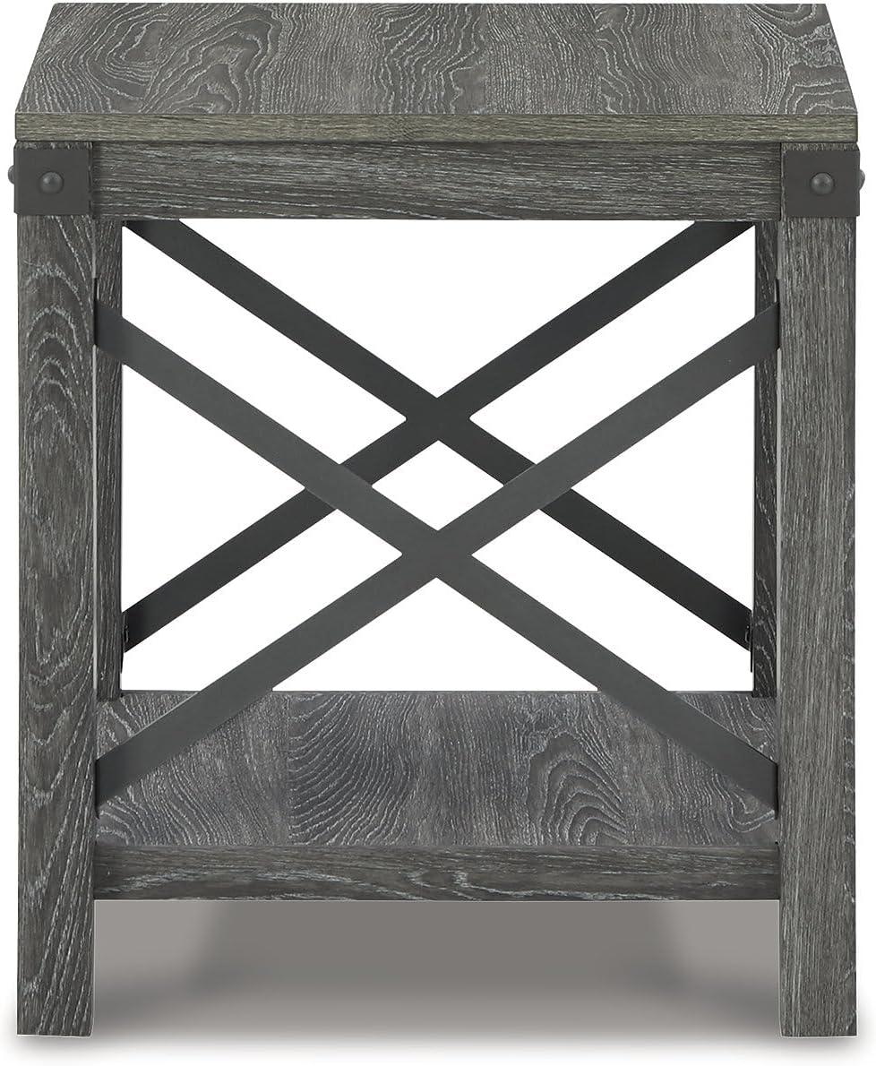 imageSignature Design by Ashley Aldwin Farmhouse Square End Table with Crossbuk Details Light BrownDark Gray