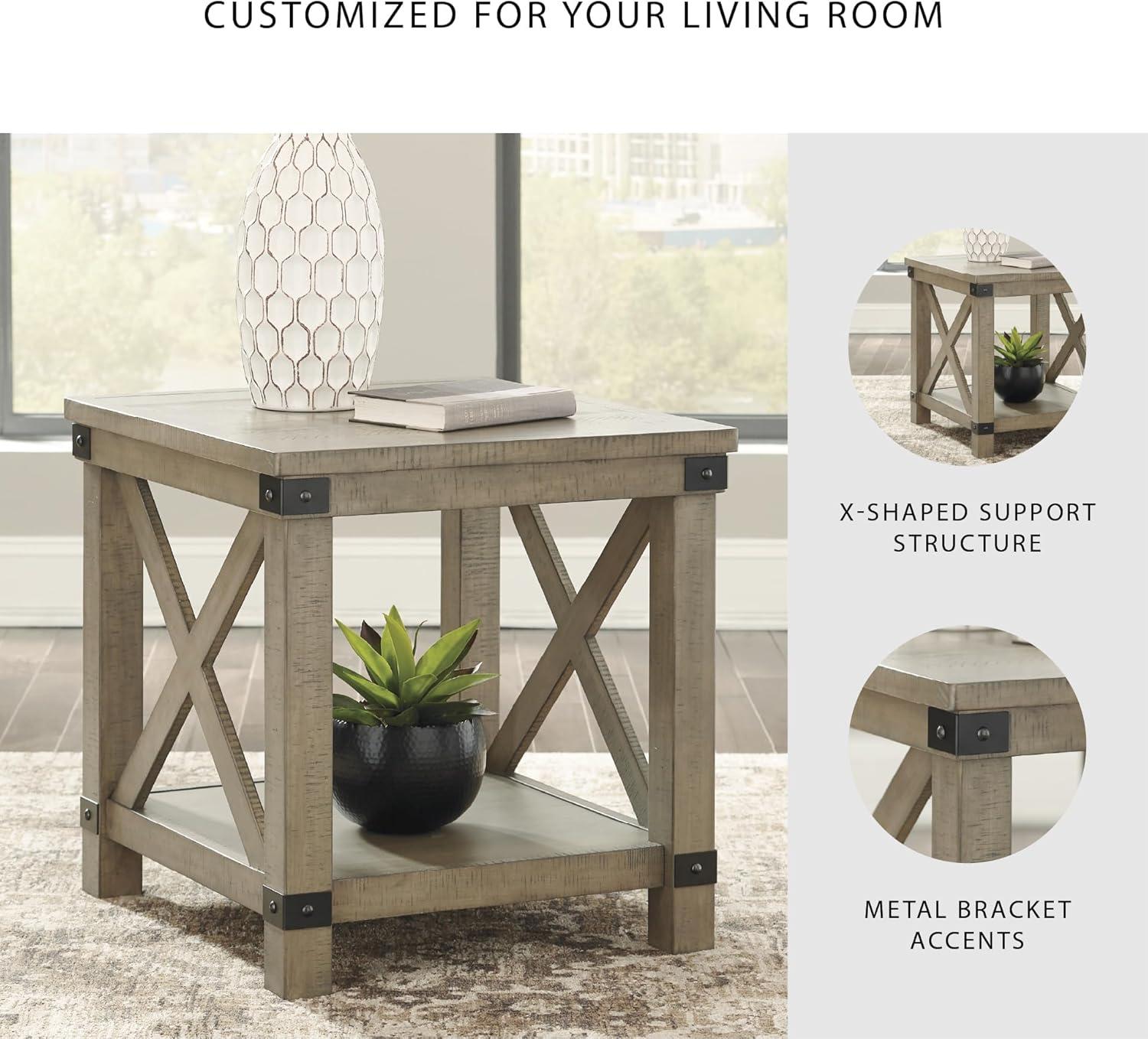 imageSignature Design by Ashley Aldwin Farmhouse Square End Table with Crossbuk Details Light BrownRustic Brown