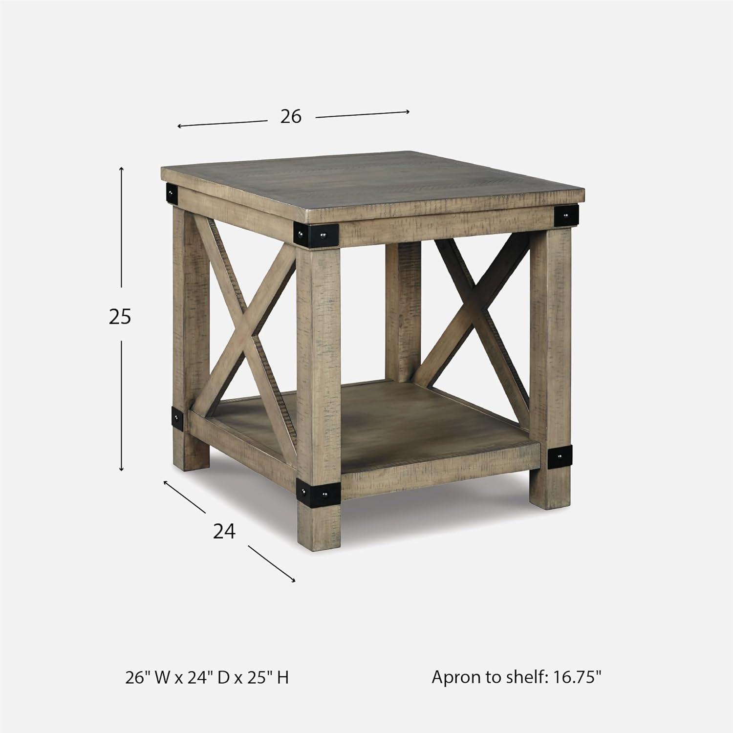 imageSignature Design by Ashley Aldwin Farmhouse Square End Table with Crossbuk Details Light BrownRustic Brown