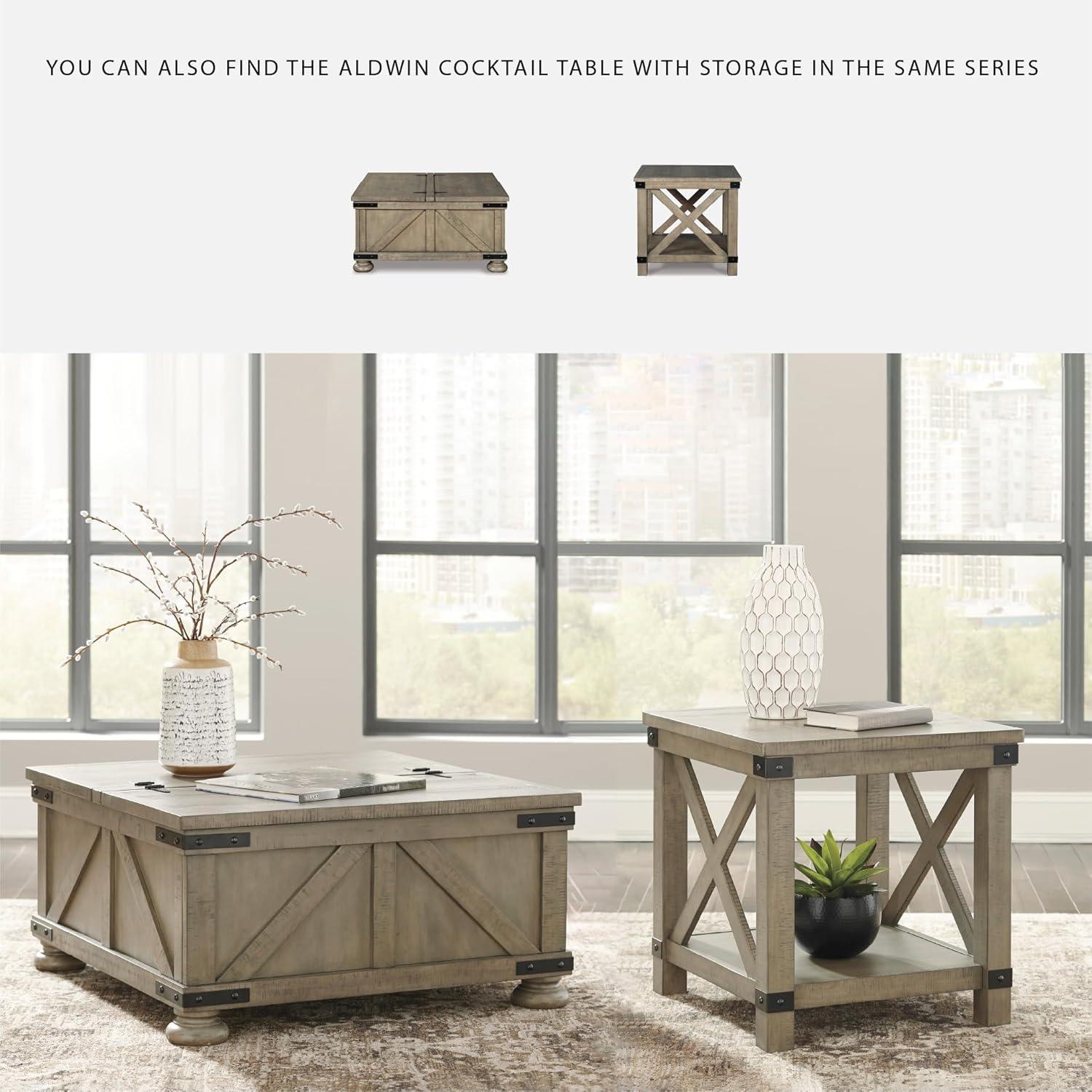 imageSignature Design by Ashley Aldwin Farmhouse Square End Table with Crossbuk Details Light BrownRustic Brown