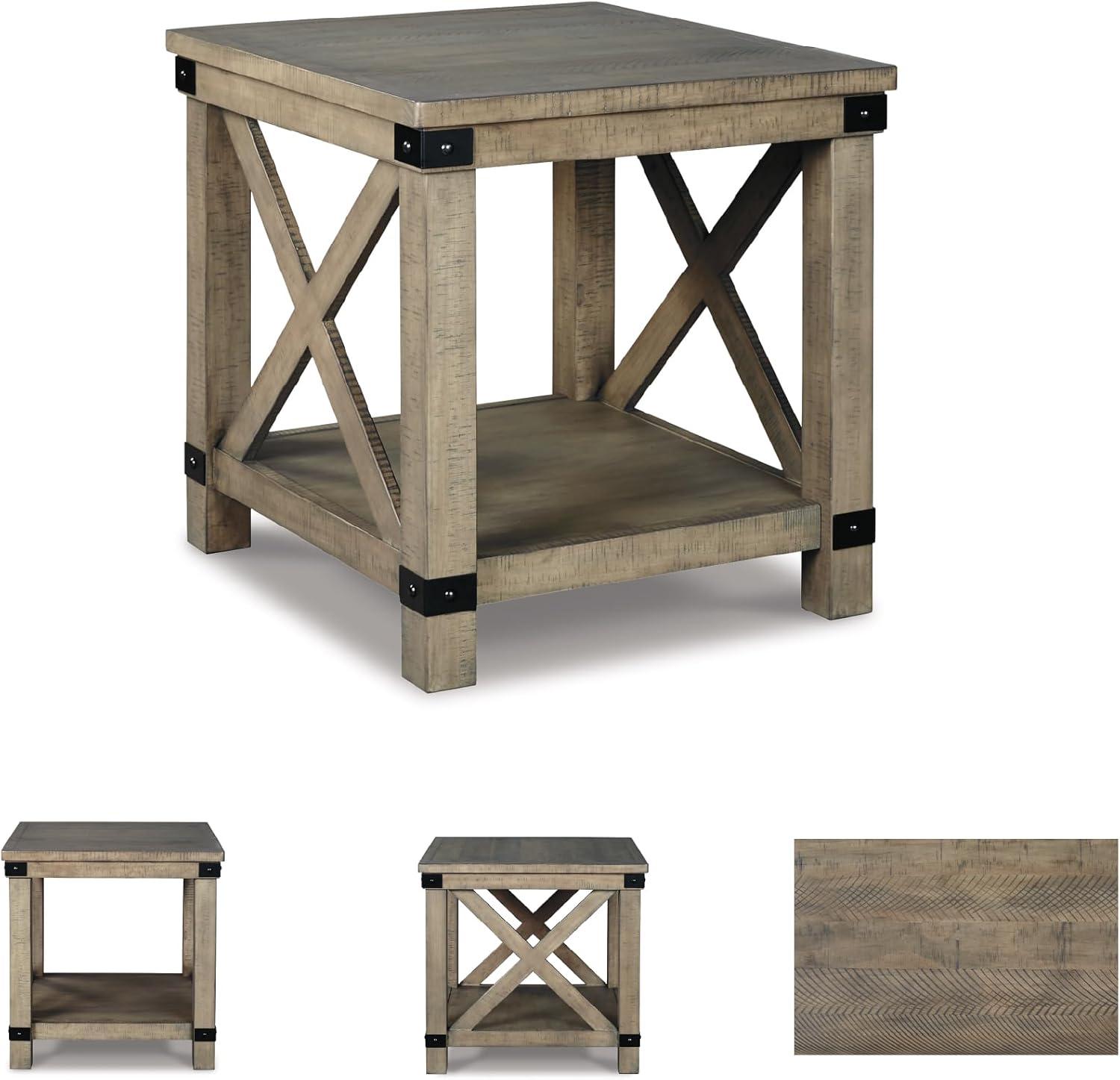 imageSignature Design by Ashley Aldwin Farmhouse Square End Table with Crossbuk Details Light BrownRustic Brown