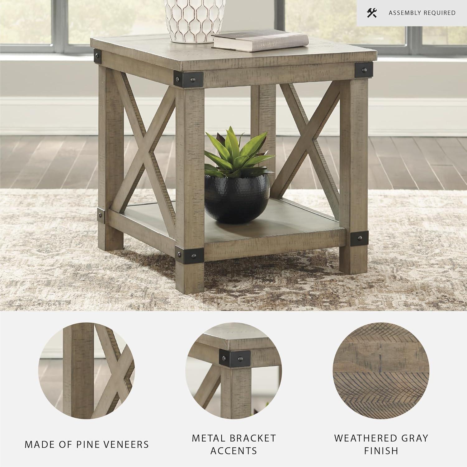 imageSignature Design by Ashley Aldwin Farmhouse Square End Table with Crossbuk Details Light BrownRustic Brown