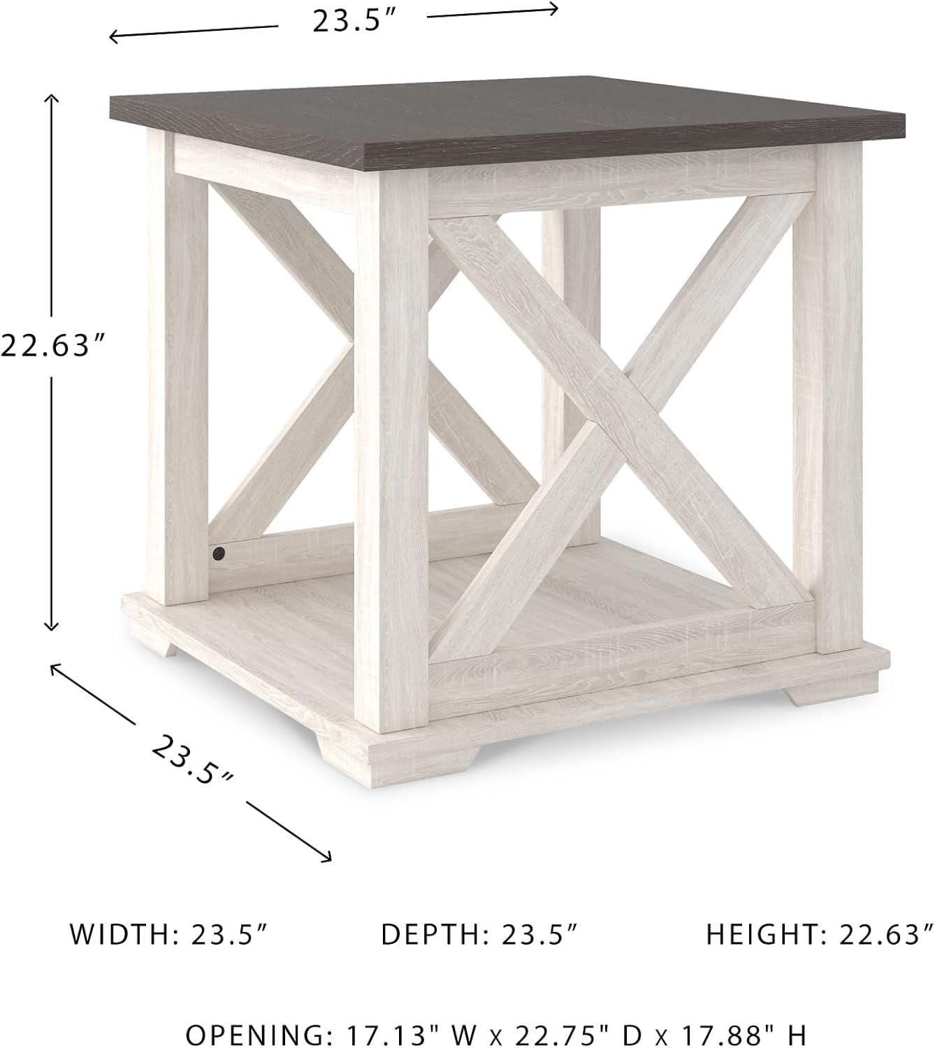 imageSignature Design by Ashley Aldwin Farmhouse Square End Table with Crossbuk Details Light BrownWhite