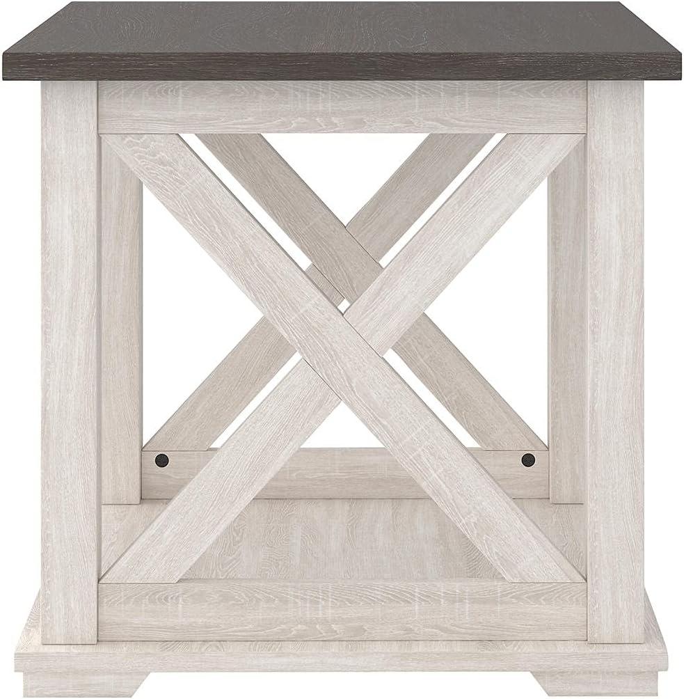 imageSignature Design by Ashley Aldwin Farmhouse Square End Table with Crossbuk Details Light BrownWhite