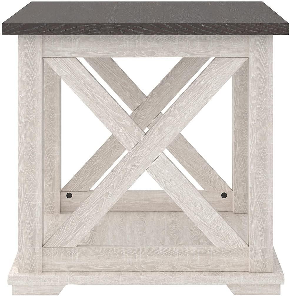imageSignature Design by Ashley Aldwin Farmhouse Square End Table with Crossbuk Details Light BrownWhite