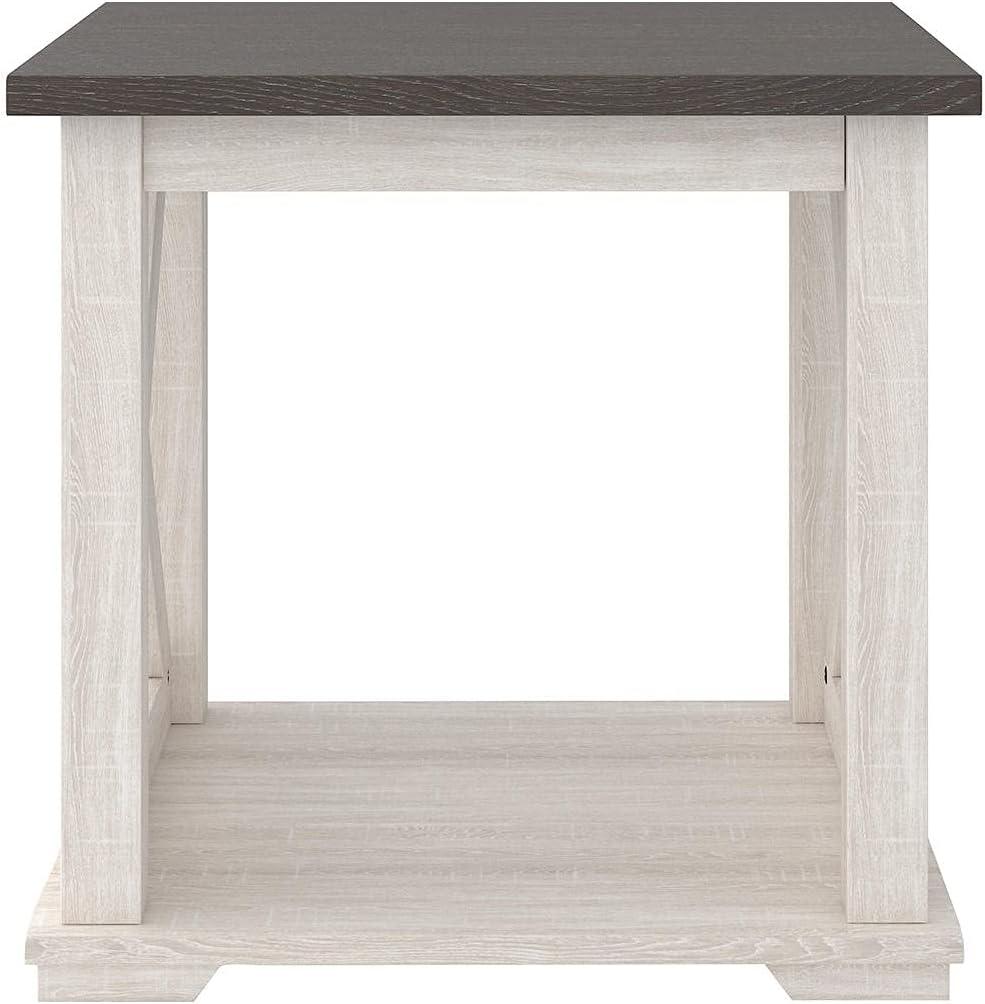 imageSignature Design by Ashley Aldwin Farmhouse Square End Table with Crossbuk Details Light BrownWhite