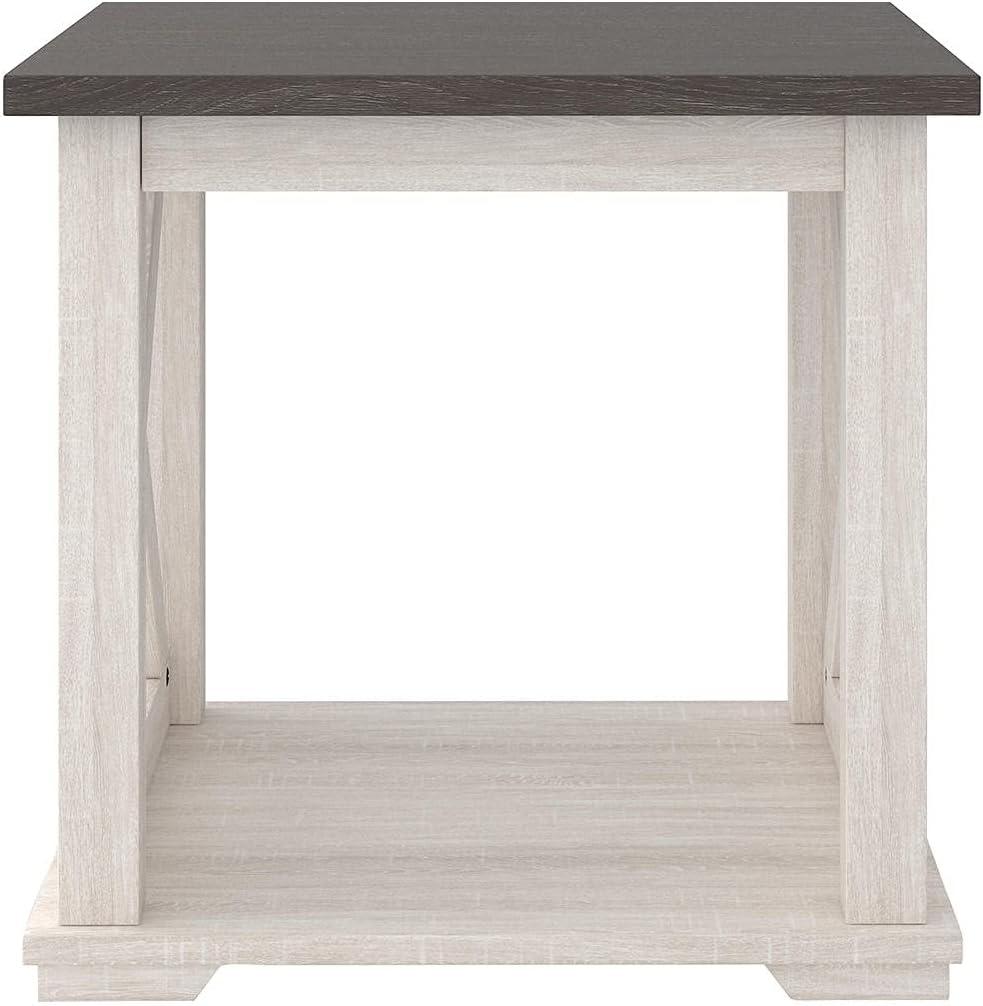 imageSignature Design by Ashley Aldwin Farmhouse Square End Table with Crossbuk Details Light BrownWhite