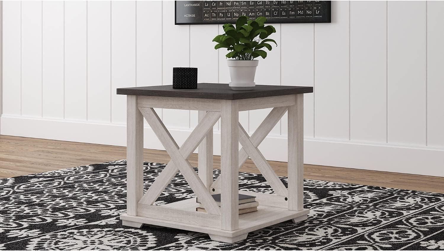 imageSignature Design by Ashley Aldwin Farmhouse Square End Table with Crossbuk Details Light BrownWhite