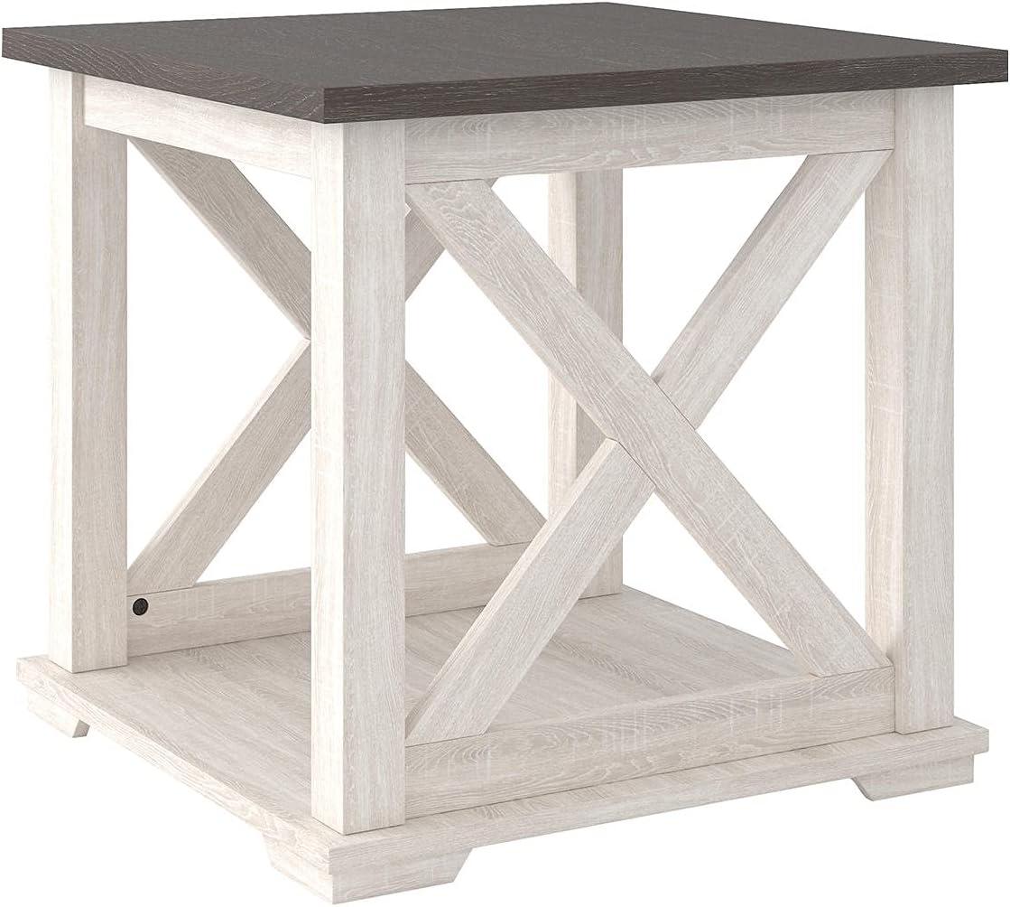 imageSignature Design by Ashley Aldwin Farmhouse Square End Table with Crossbuk Details Light BrownWhite