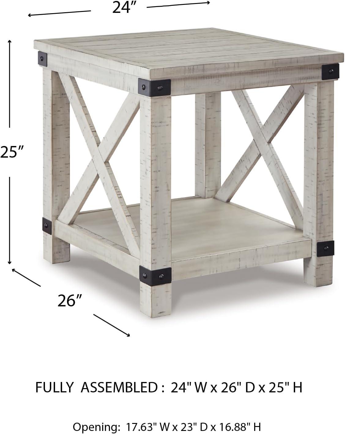 imageSignature Design by Ashley Aldwin Farmhouse Square End Table with Crossbuk Details Light BrownWhitewash