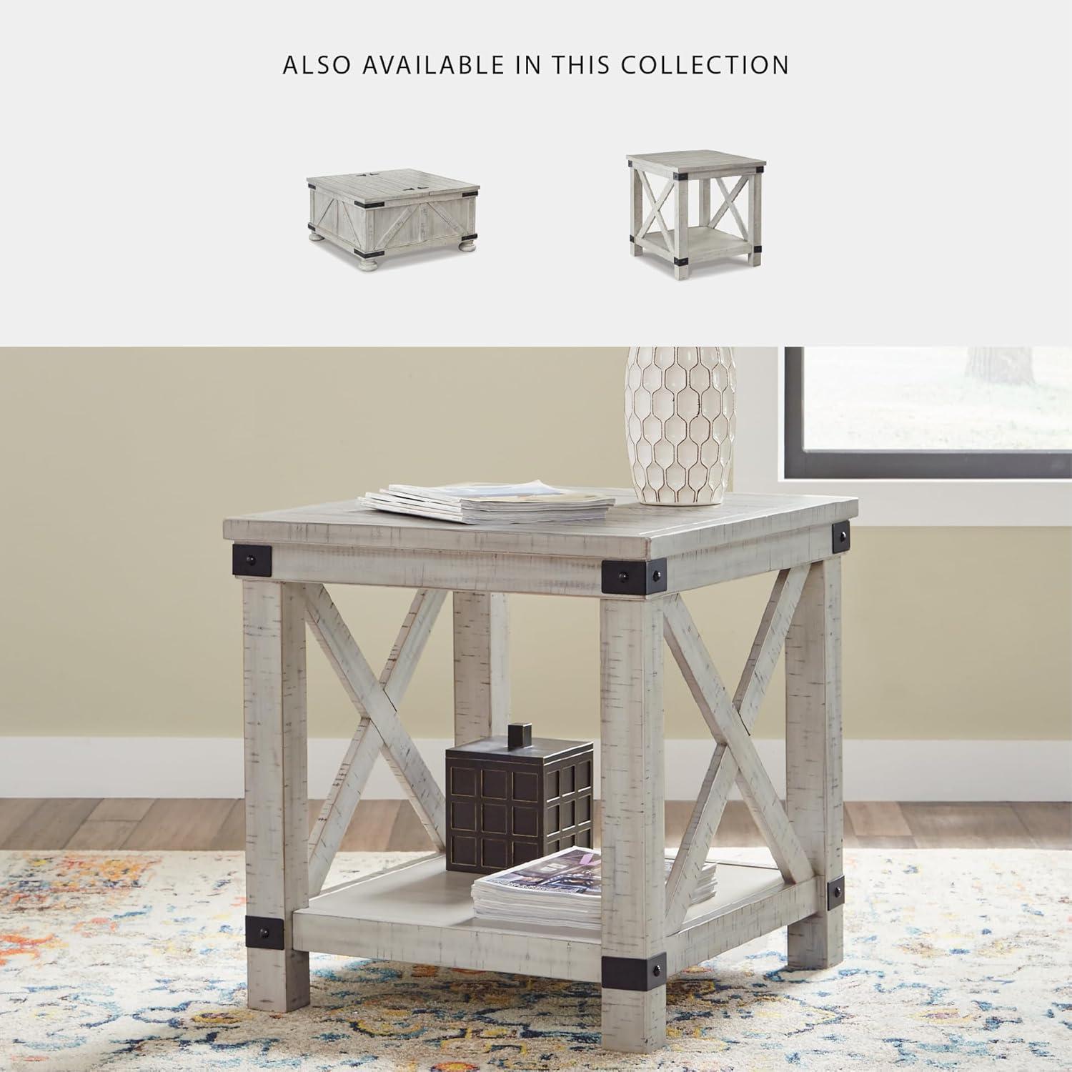 imageSignature Design by Ashley Aldwin Farmhouse Square End Table with Crossbuk Details Light BrownWhitewash