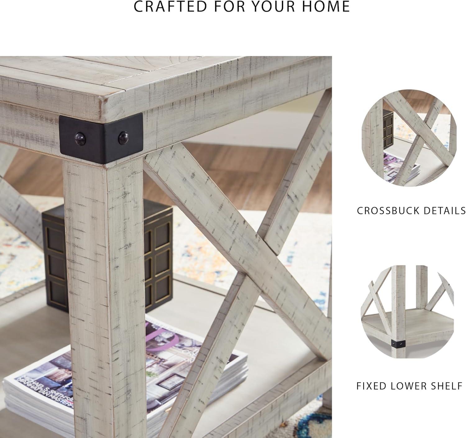 imageSignature Design by Ashley Aldwin Farmhouse Square End Table with Crossbuk Details Light BrownWhitewash