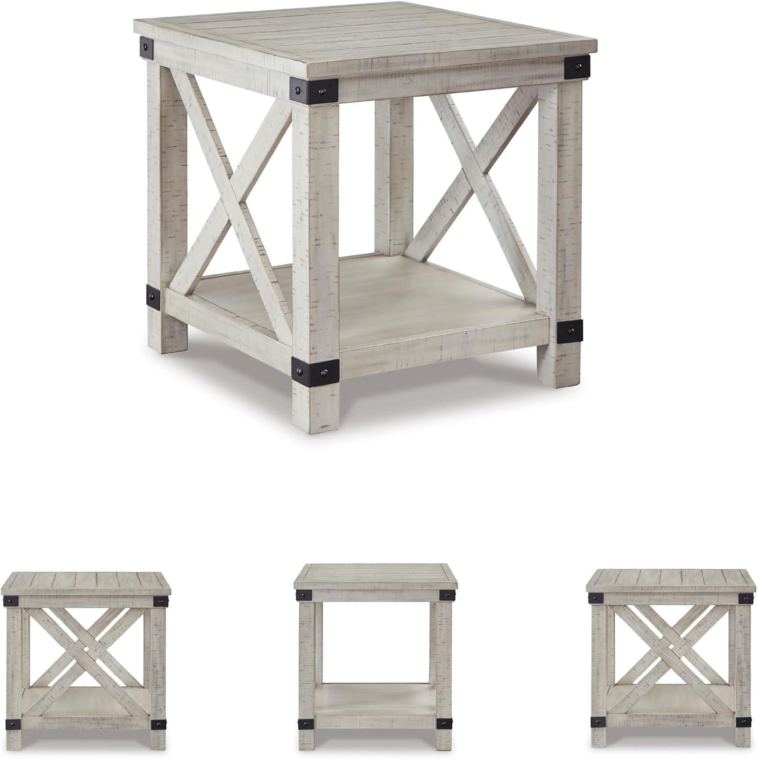 imageSignature Design by Ashley Aldwin Farmhouse Square End Table with Crossbuk Details Light BrownWhitewash