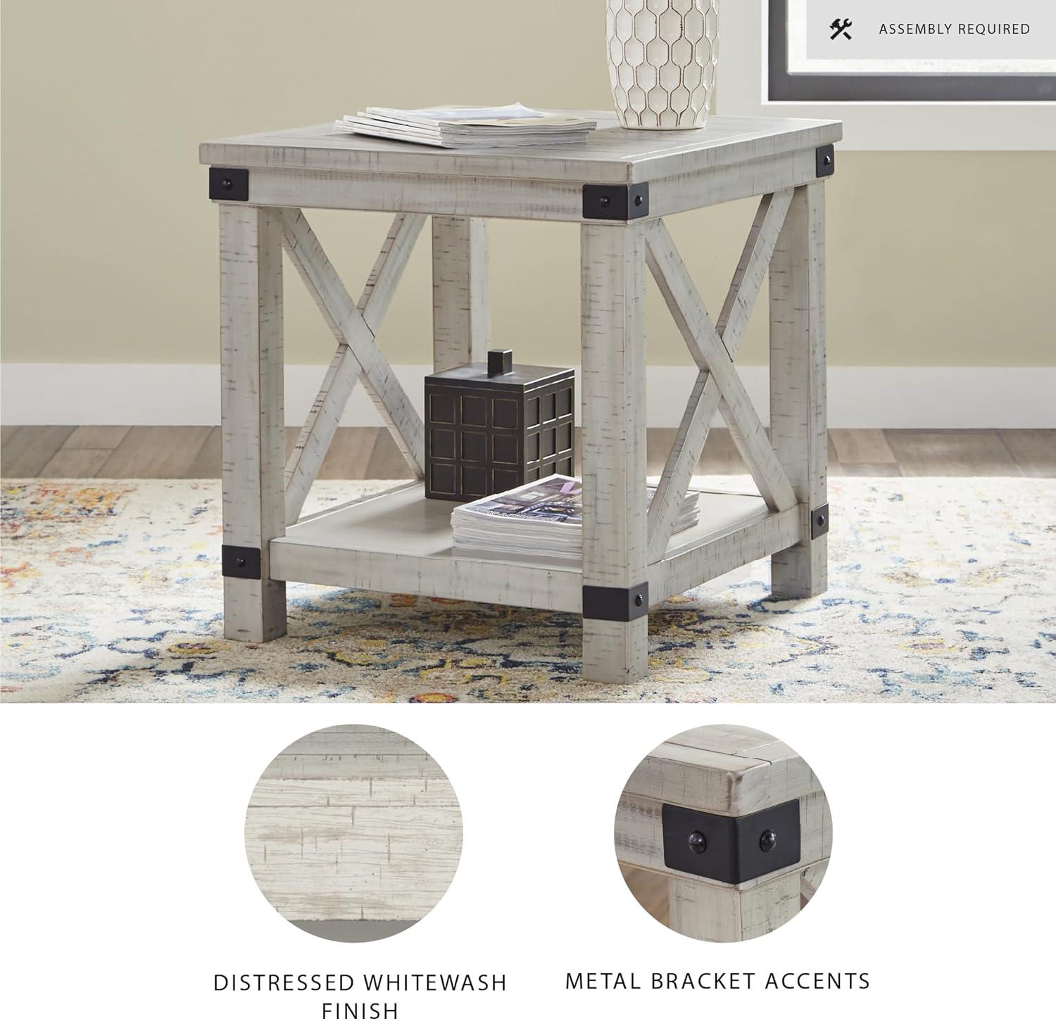 imageSignature Design by Ashley Aldwin Farmhouse Square End Table with Crossbuk Details Light BrownWhitewash