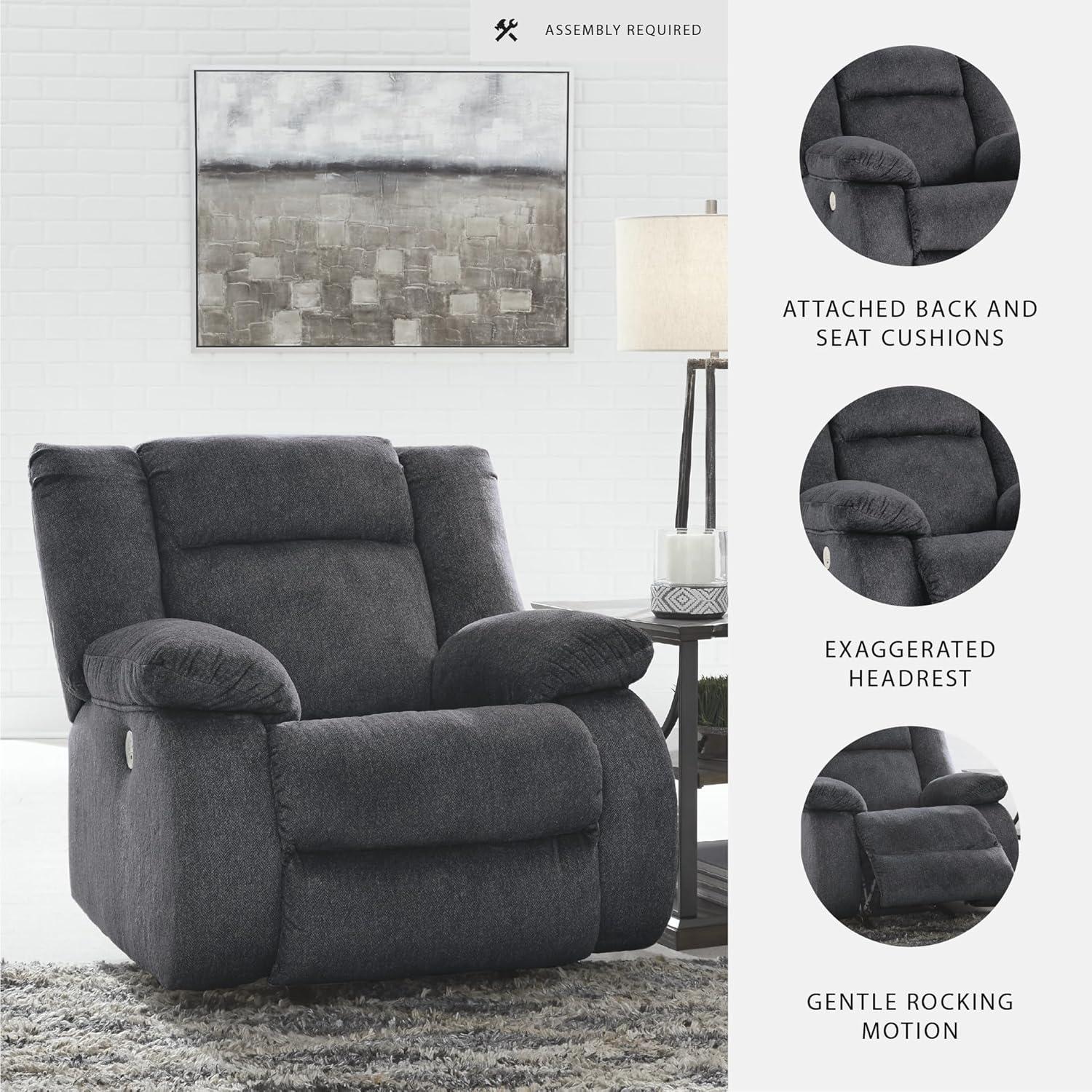 imageSignature Design by Ashley Burkner Adjustable Power Rocker Recliner with USB Charging GrayDark GrayBlue