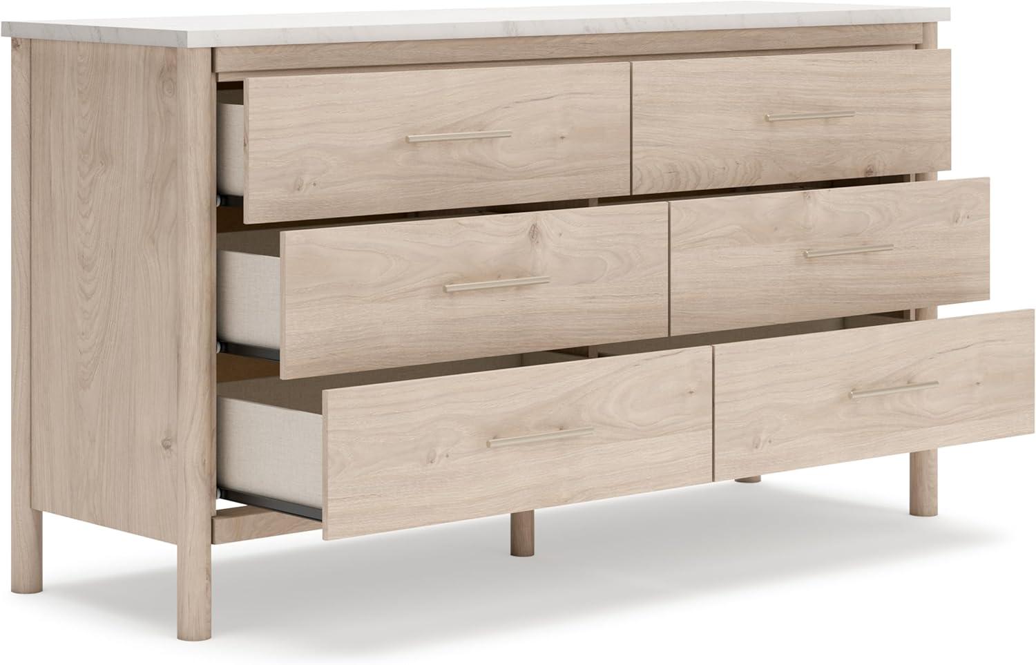 imageSignature Design by Ashley Cadmori Casual Bohemian Dresser with Post Legs and 6 Drawers Replicated Marble Top Wood 35quot High White and Light Brown FinishLight Brown White