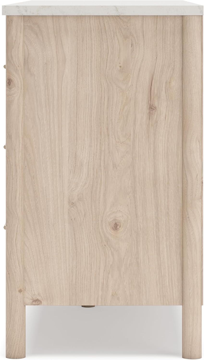 imageSignature Design by Ashley Cadmori Casual Bohemian Dresser with Post Legs and 6 Drawers Replicated Marble Top Wood 35quot High White and Light Brown FinishLight Brown White