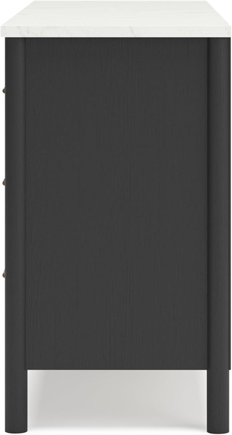 imageSignature Design by Ashley Cadmori Casual Bohemian Dresser with Post Legs and 6 Drawers Replicated Marble Top Wood 35quot High White and Light Brown FinishBlack White