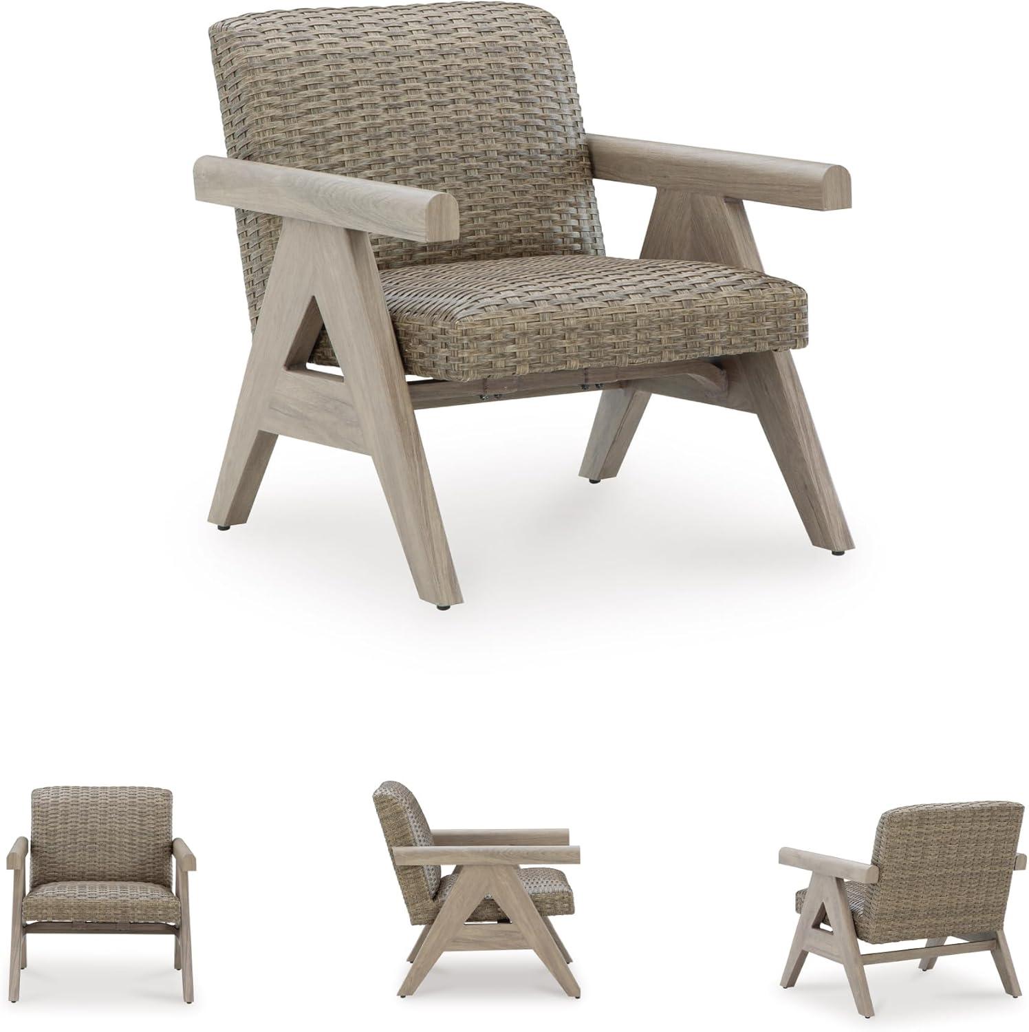 imageSignature Design by Ashley Carisbo Casual Rust Resistant Aluminum Outdoor Rocking Lounge Chair with Handwoven Resin Wicker Beige