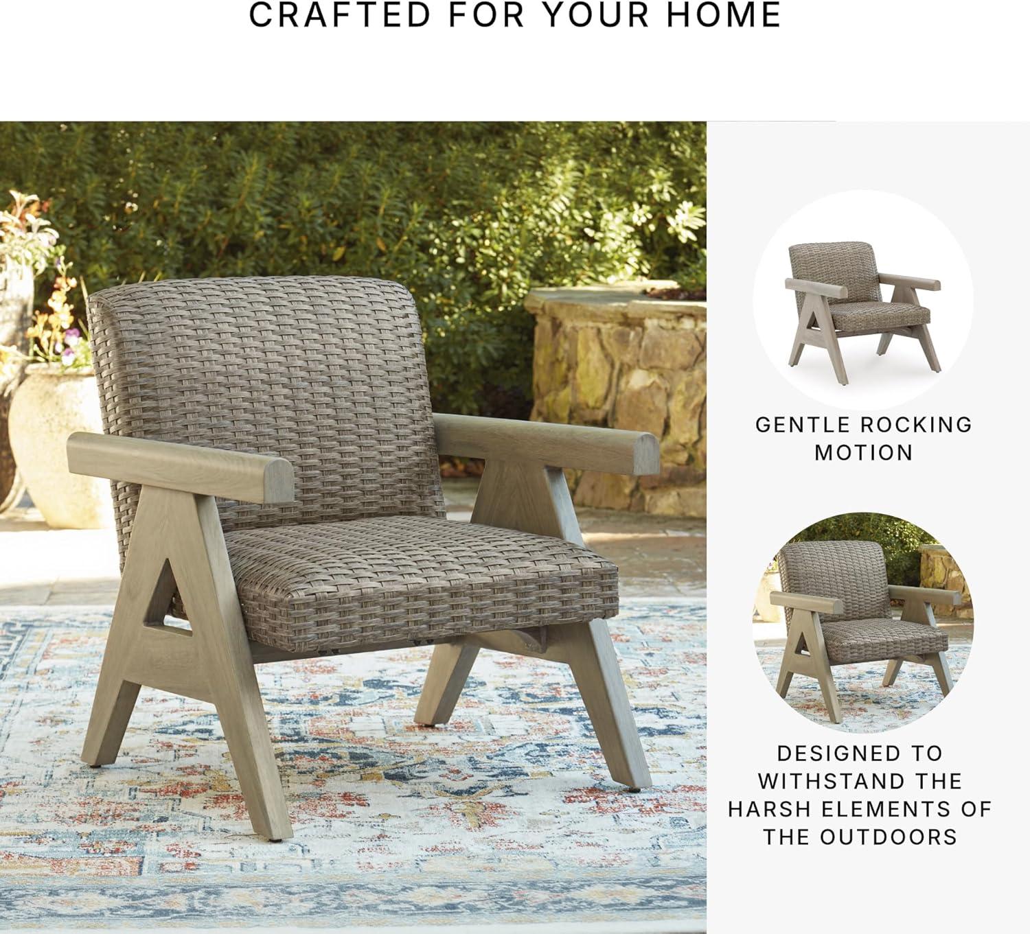 imageSignature Design by Ashley Carisbo Casual Rust Resistant Aluminum Outdoor Rocking Lounge Chair with Handwoven Resin Wicker Beige