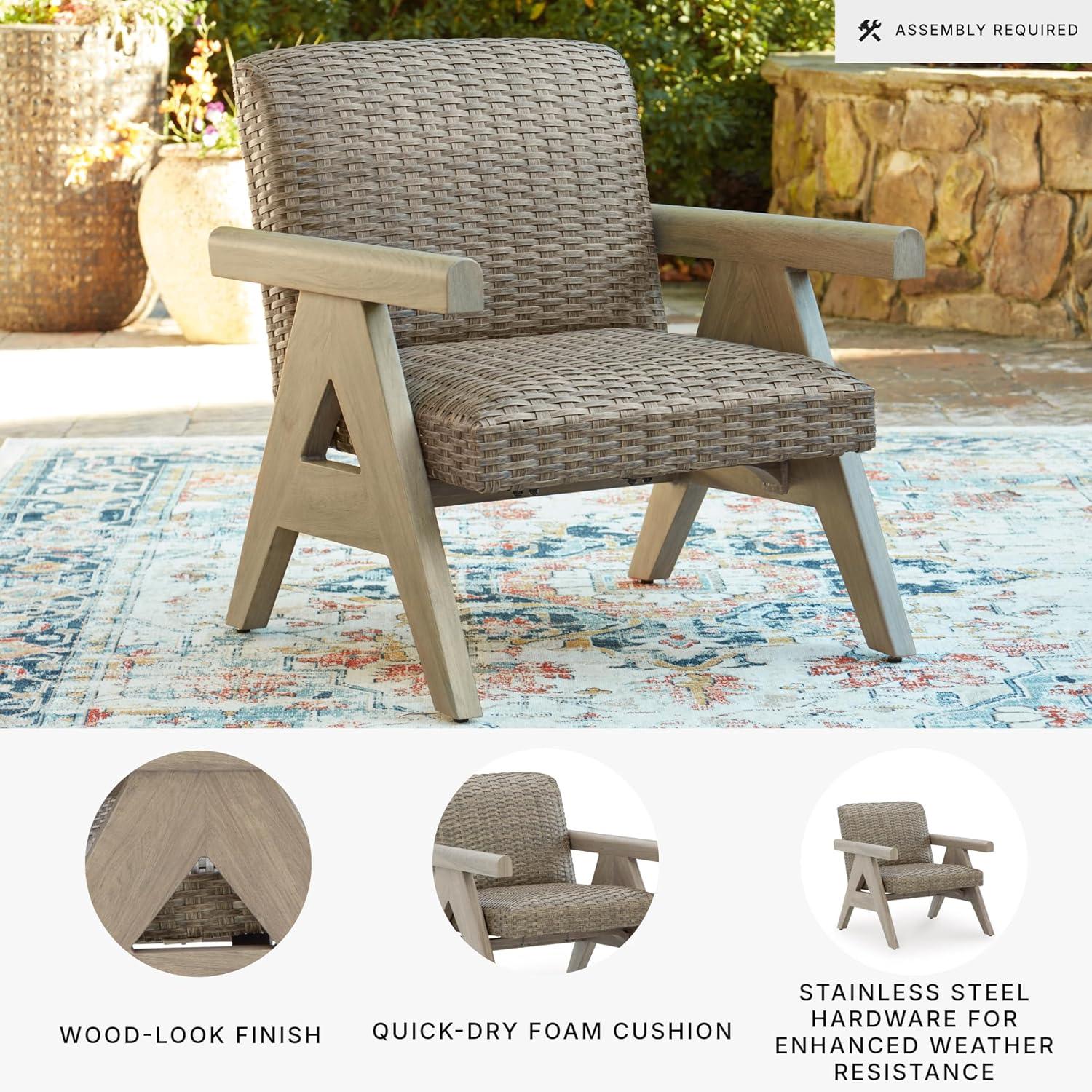 imageSignature Design by Ashley Carisbo Casual Rust Resistant Aluminum Outdoor Rocking Lounge Chair with Handwoven Resin Wicker Beige