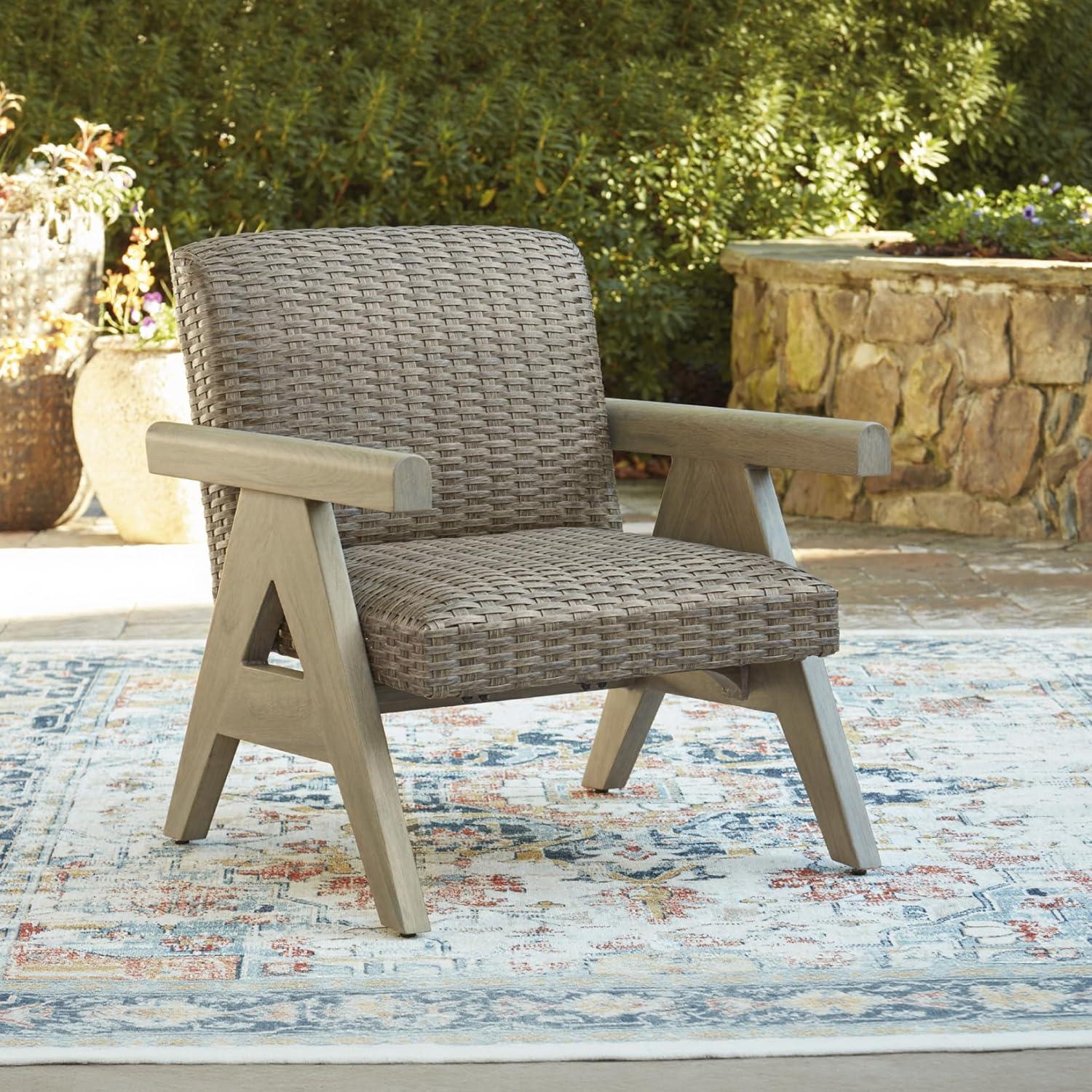 imageSignature Design by Ashley Carisbo Casual Rust Resistant Aluminum Outdoor Rocking Lounge Chair with Handwoven Resin Wicker Beige